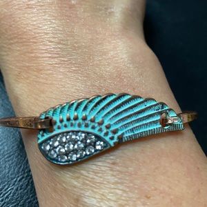 Rare Copper wing rhinestone design bangle bracelet